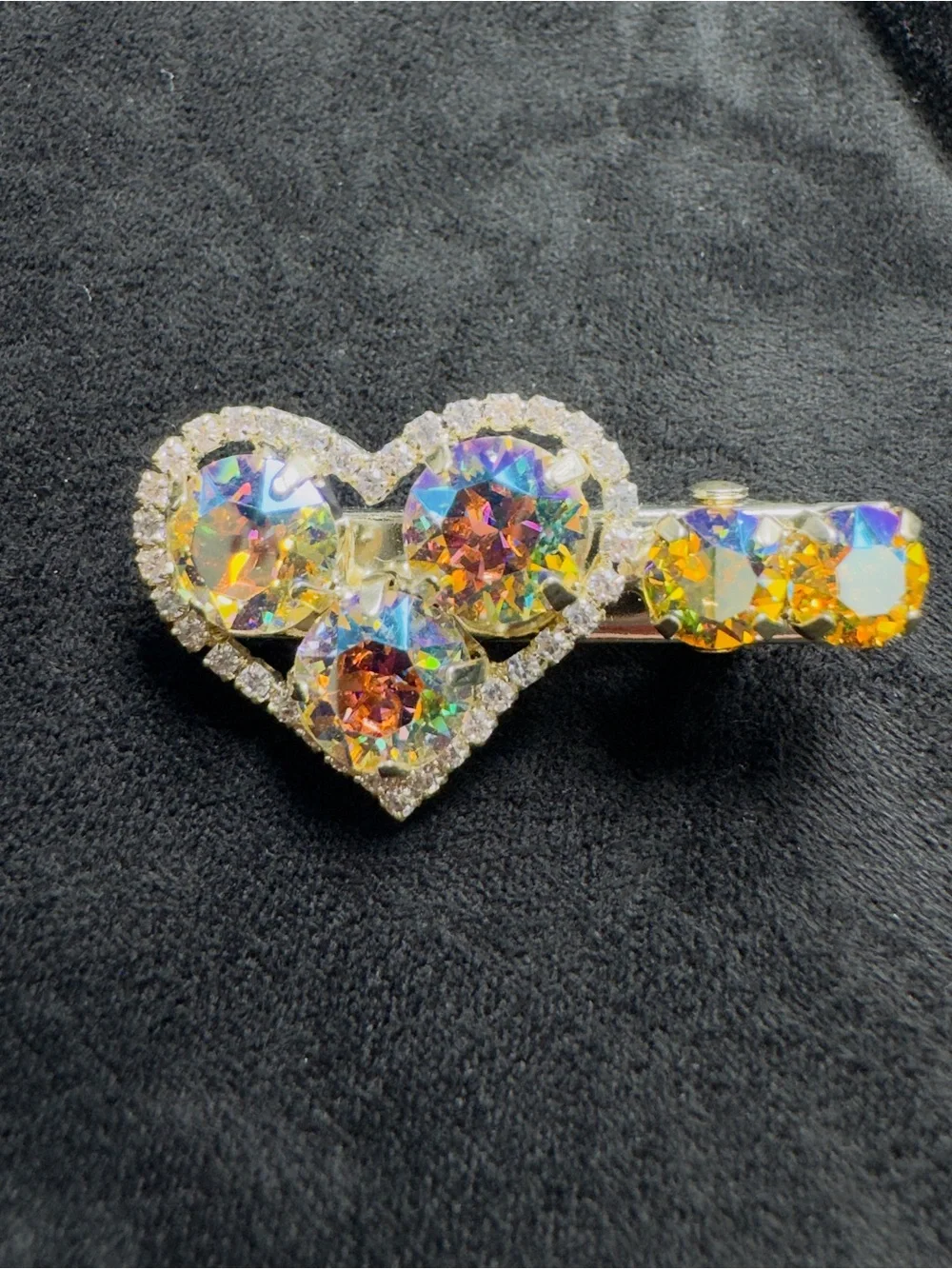 Crystal Heart Hair Clip with Iridescent Stones Swarovski element crystal